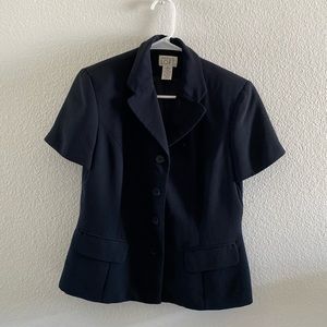 Ann Taylor Loft Petite Black Short-Sleeve Button-Down Blazer w/ shoulder pads